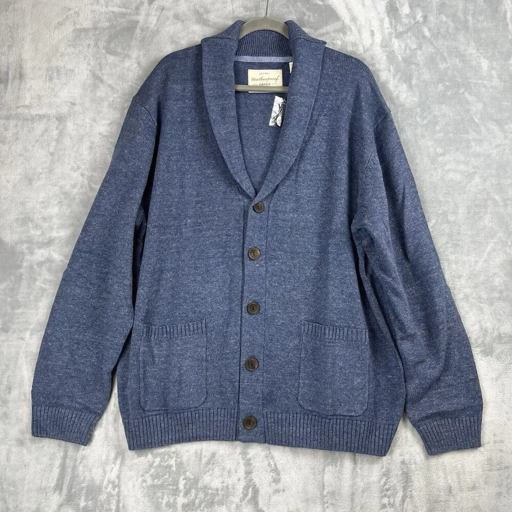 Weatherproof‎ Vintage Sweater Mens Knit Shawl Neck Blue Preppy Cottage core 2XL